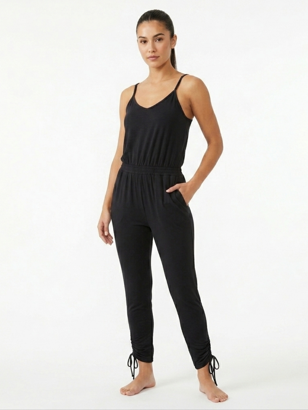 Bobi Los Angeles Black Jumpsuit with Ruched Legs Size Small